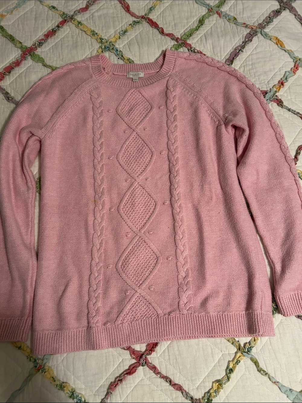 Talbots Pink Cable-Knit Crewneck Sweater